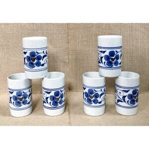 Vintage Hacienda By Hozan Otagiri Handleless Mug Set Speckled Blue Floral Cups